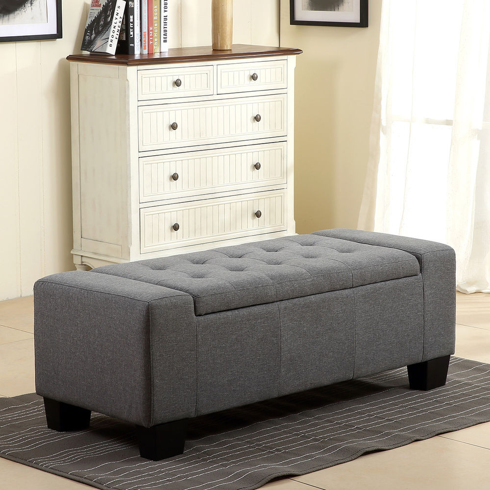 Fabric Bench With Storage
 48" Tufted Ottoman Bench Fabric Seat Furniture Home Linen