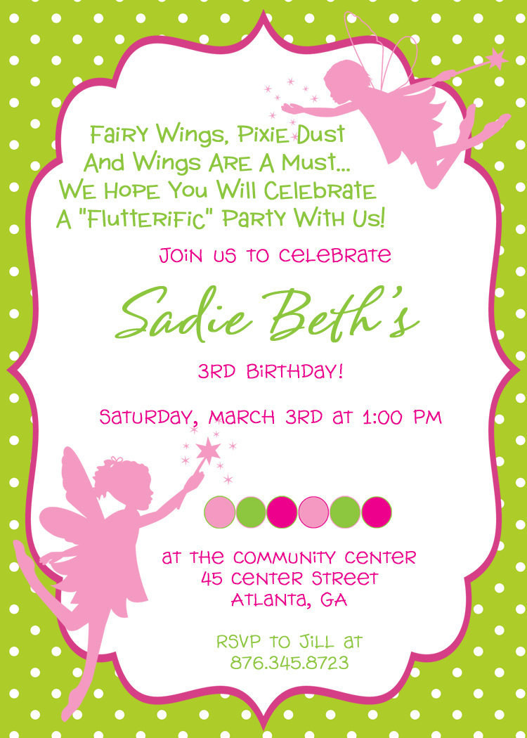 Fairy Birthday Party Invitations
 Fairy Princess Birthday Party Invitation