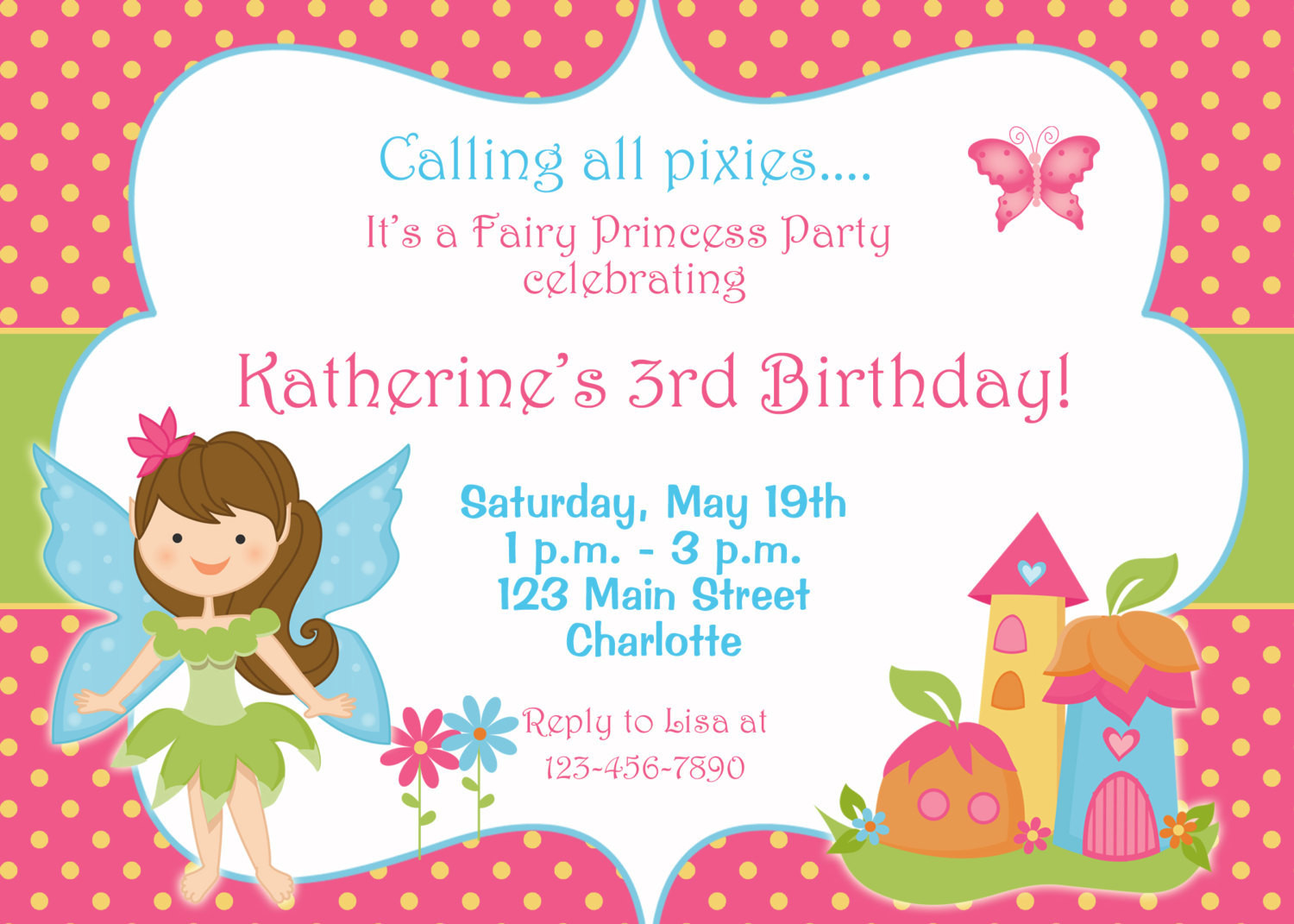 Fairy Birthday Party Invitations
 Fairy princess party birthday invitation by TheButterflyPress