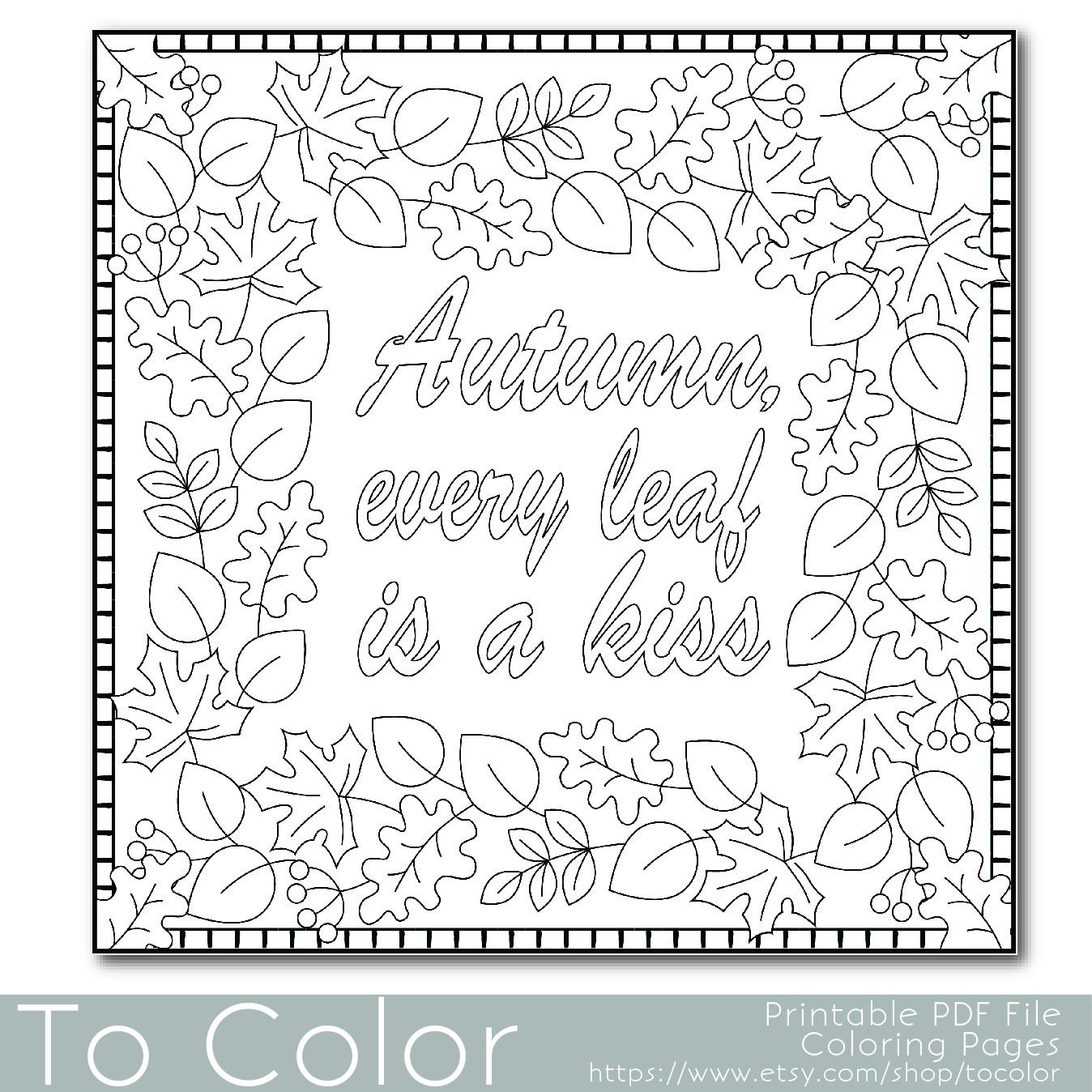 Fall Coloring Pages Adults
 Autumn Leaves Coloring Page for Adults PDF JPG by ToColor