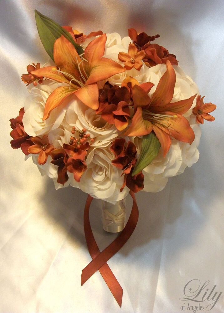 Fall Flowers For Weddings
 17pcs Wedding Bridal Bouquet Flowers Bride Silk Dusty