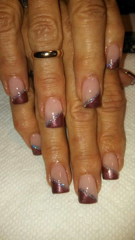 Fall French Nail Designs
 Light and dark french with glitter for fall done by me