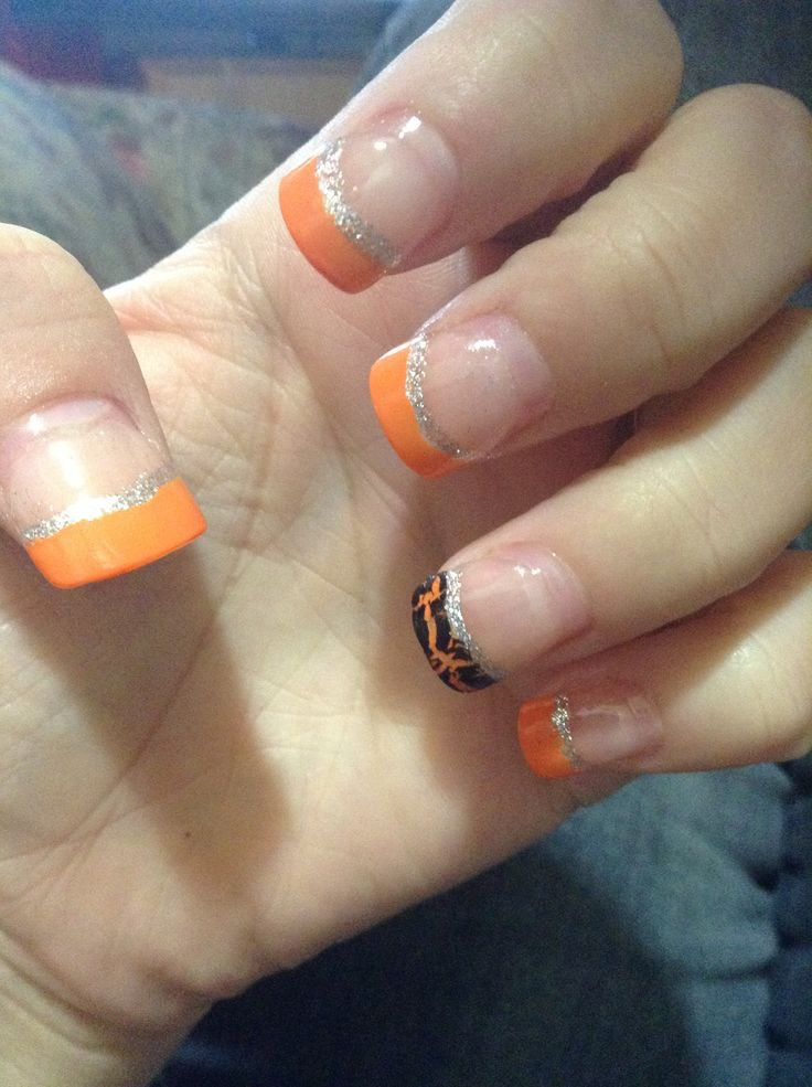 Fall French Nail Designs
 Orange French tips with black Crackle accent nail and
