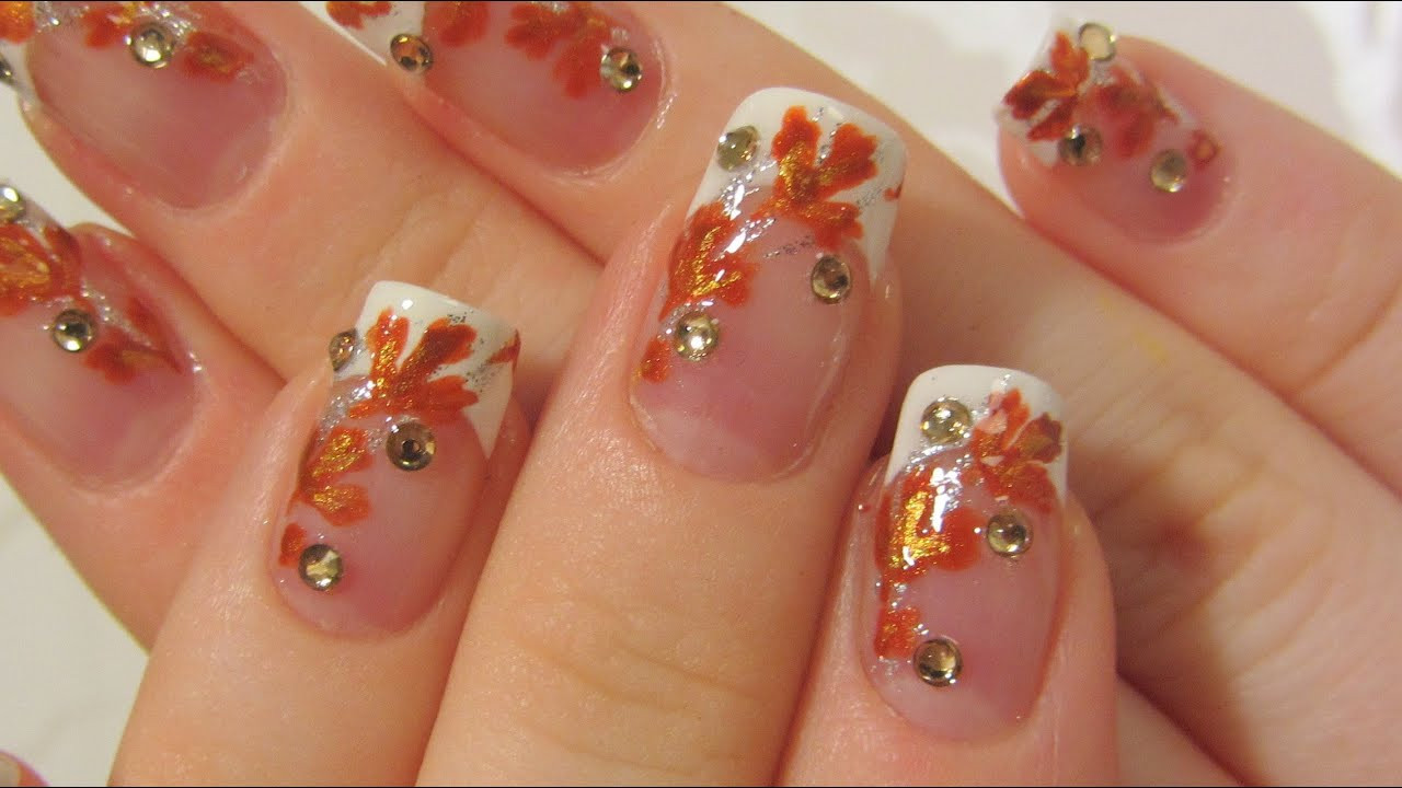Fall French Tip Nail Designs
 Autumn Bridal Design with Bronze Burnt Orange and Gold