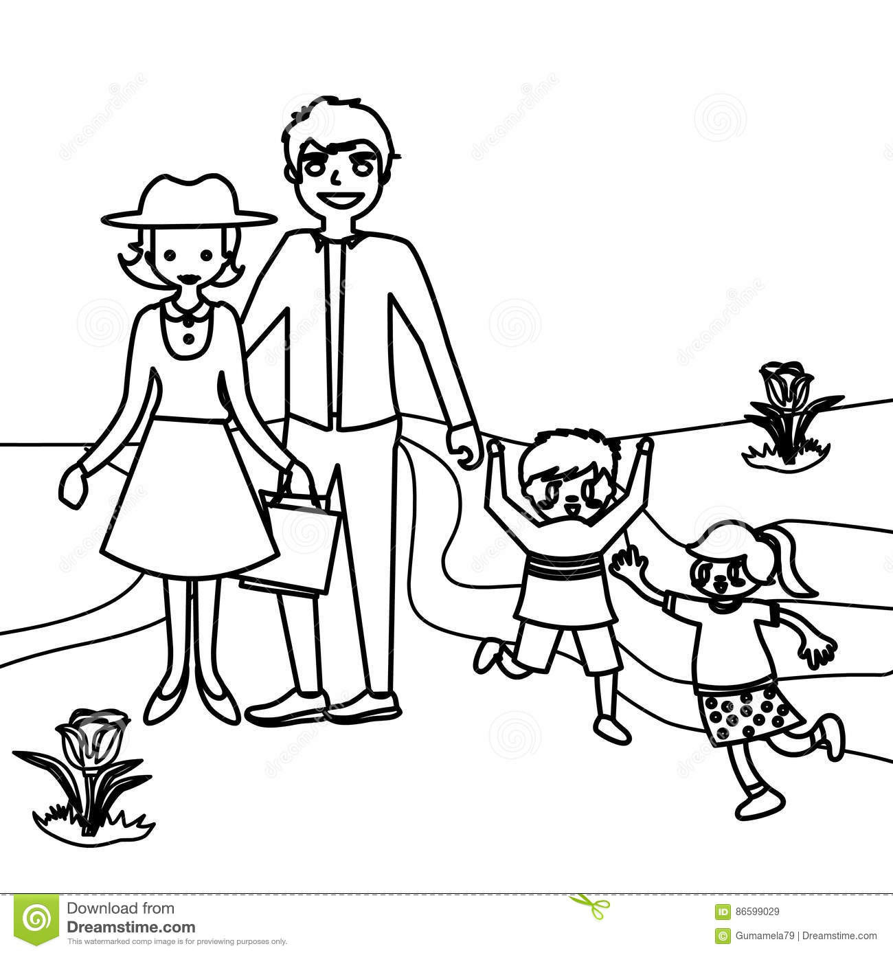 Family Coloring Pages For Kids
 Happy family coloring page stock illustration