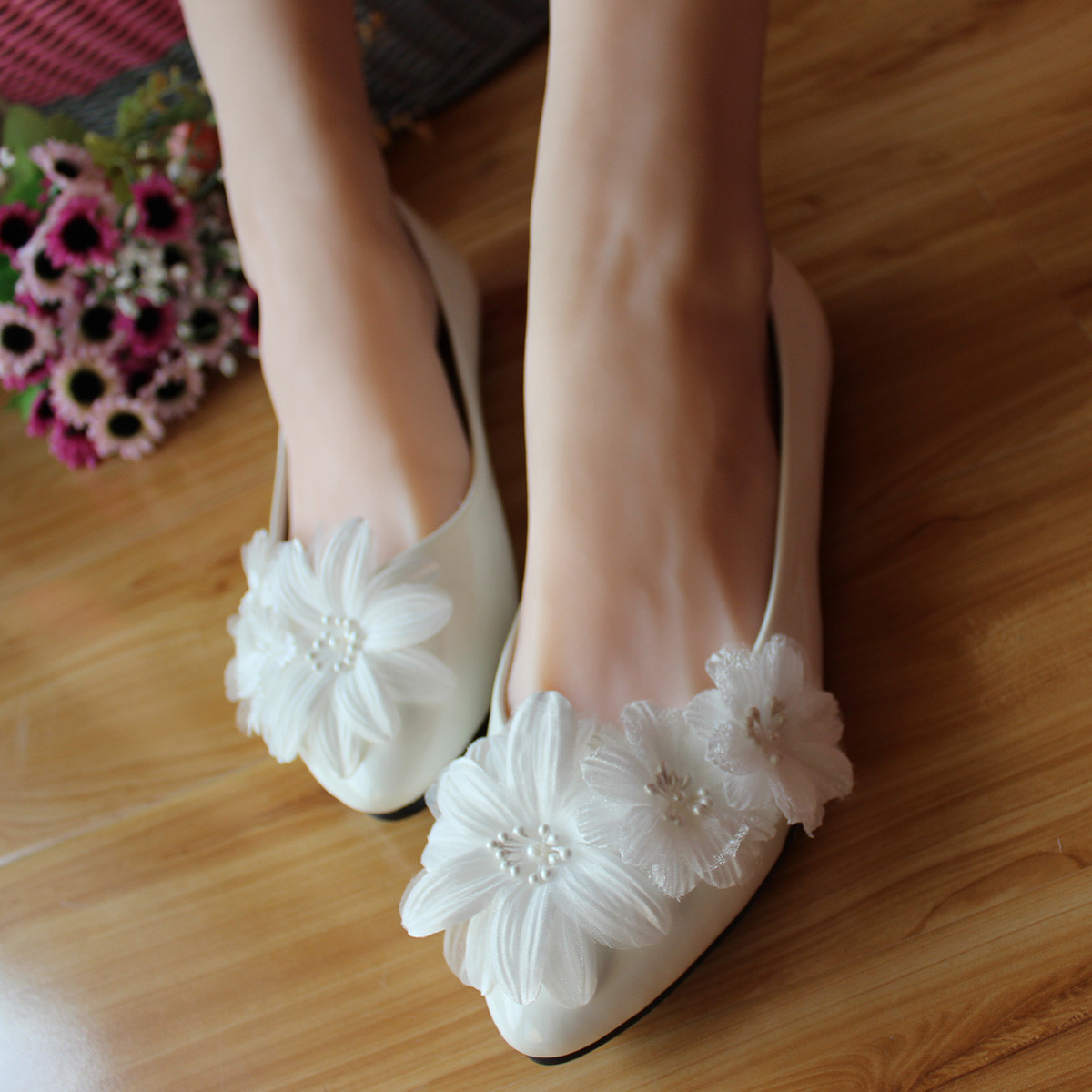Fancy Wedding Shoes
 Handmade wedding shoes white flat bridal shoes elegant