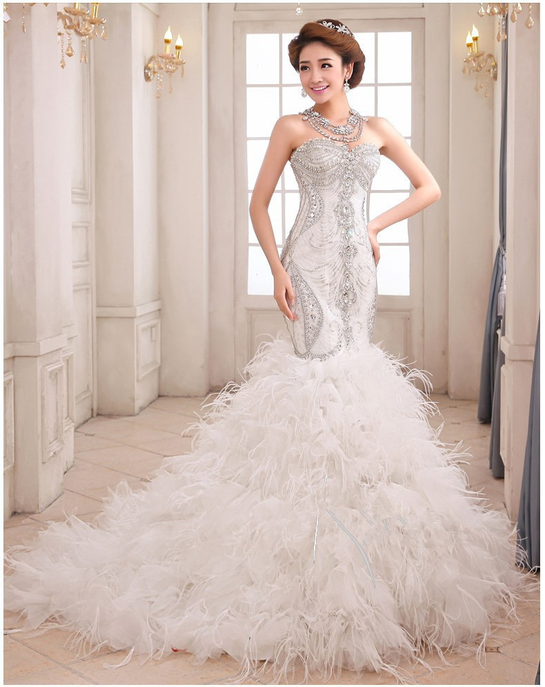 Feather Wedding Dress
 wedding dresses Luxury Mermaid Wedding Gown Sweetheart