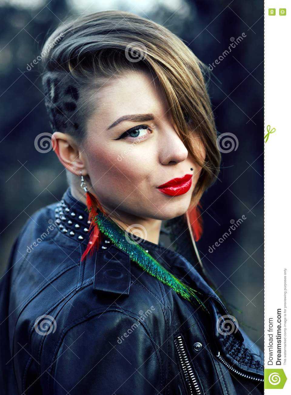 Female Hipster Hairstyles
 Hipster Girl With Leopard Haircut Alone Outdoors Stock