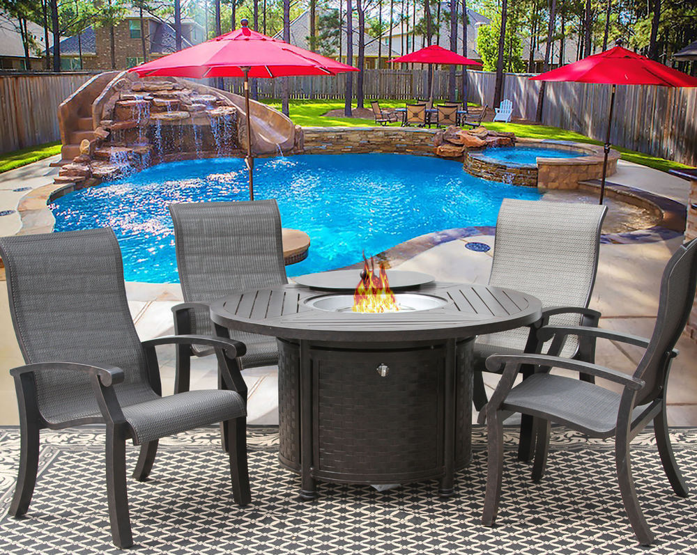 Fire Pit Patio Tables
 5 Piece FIRE TABLE BARBADOS SLING OUTDOOR PATIO FURNITURE