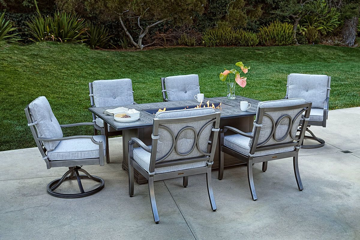 Fire Pit Patio Tables
 Aragon 7 Pc Fire Pit Dining Table Set