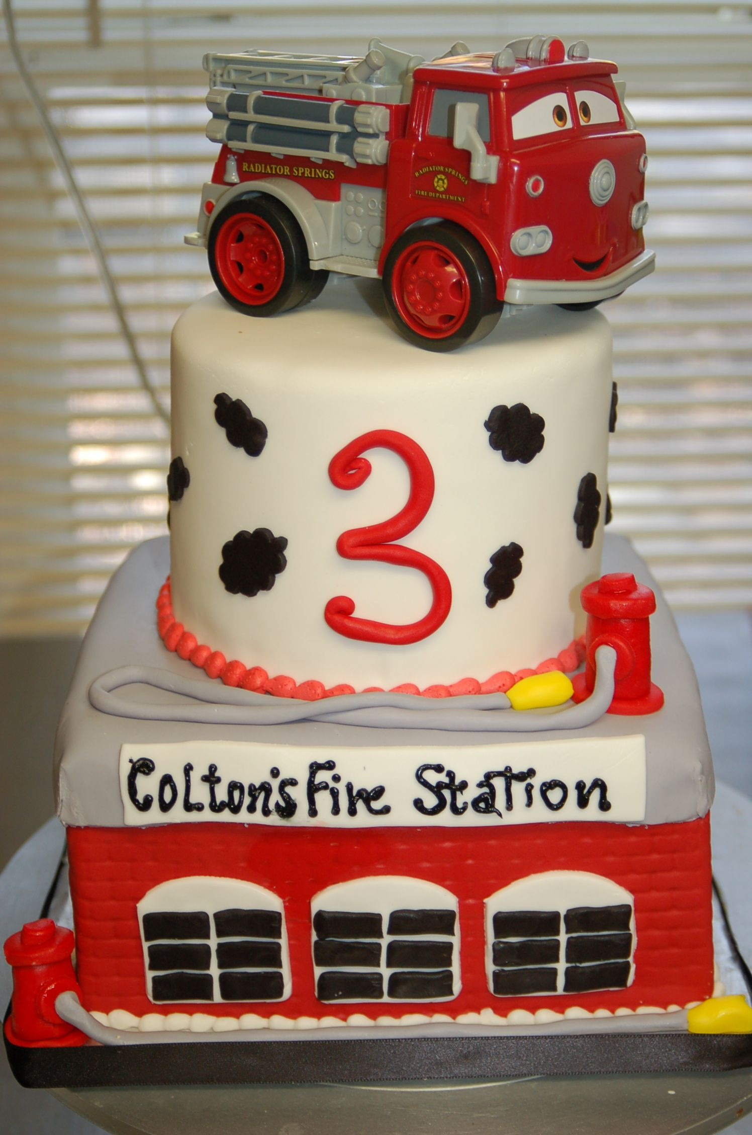 Firetruck Birthday Cake
 Firetruck station birthday cake by Cake is the Best Part