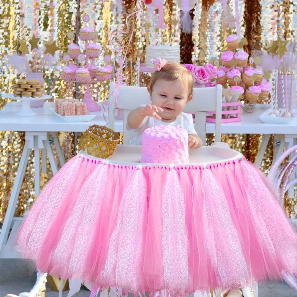 First Birthday High Chair Decorations
 Adjustable Tutu Tulle Skirt Wrap For High Chair Baby