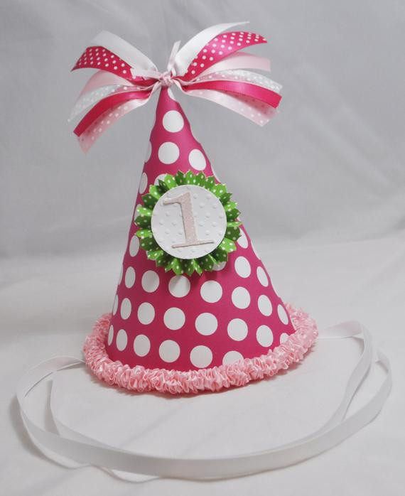 First Birthday Party Hat
 1st Birthday Party Hat Girl Pink and Green by