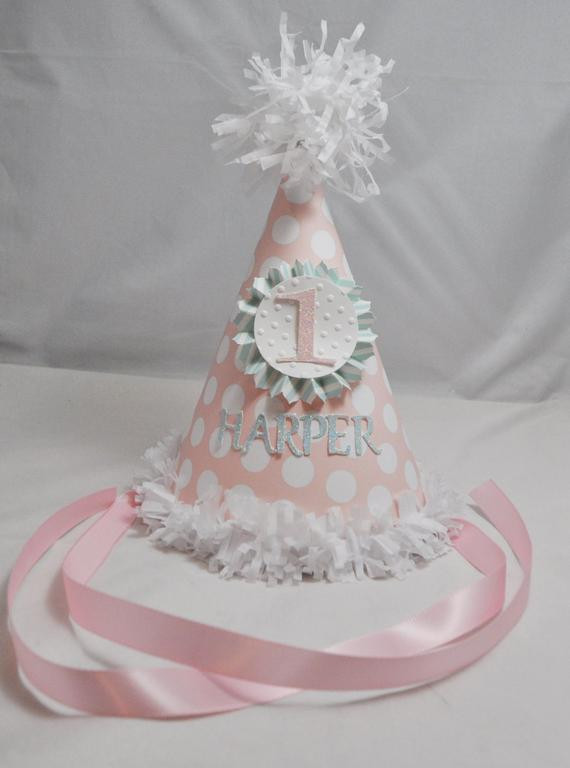 First Birthday Party Hat
 Shabby Chic Party Hat 1st Birthday Girl Personalized