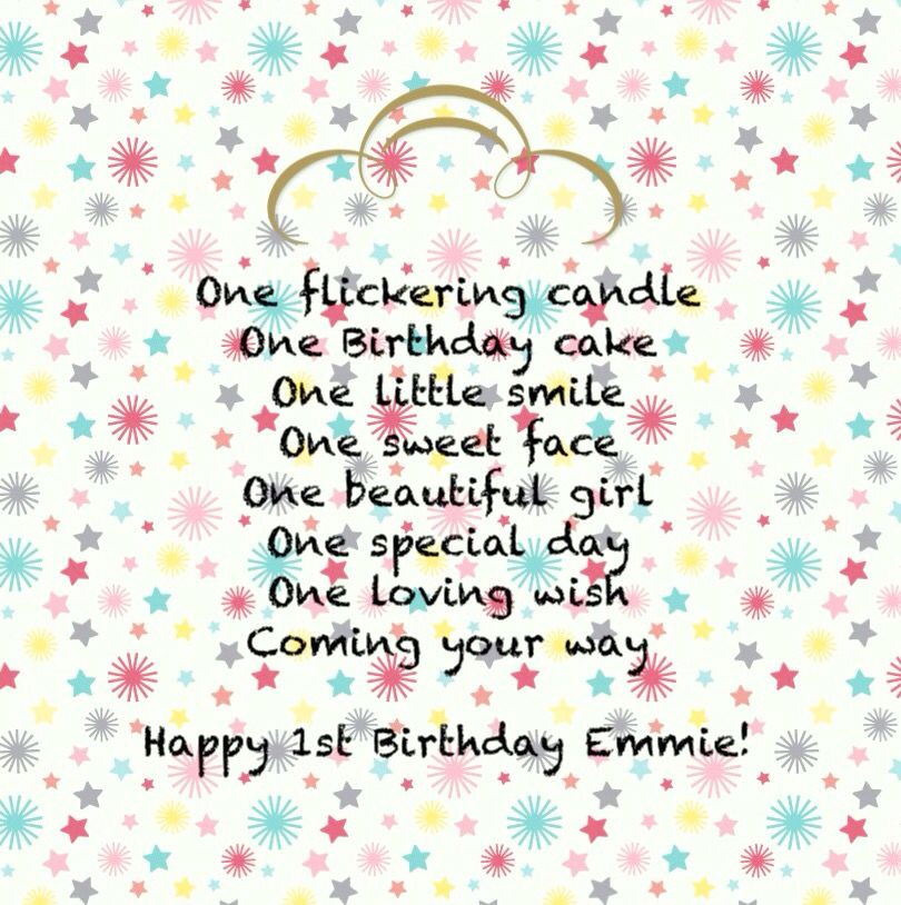 First Birthday Quotes For Baby Girl
 Cute verse for a one year old girl s Birthday card