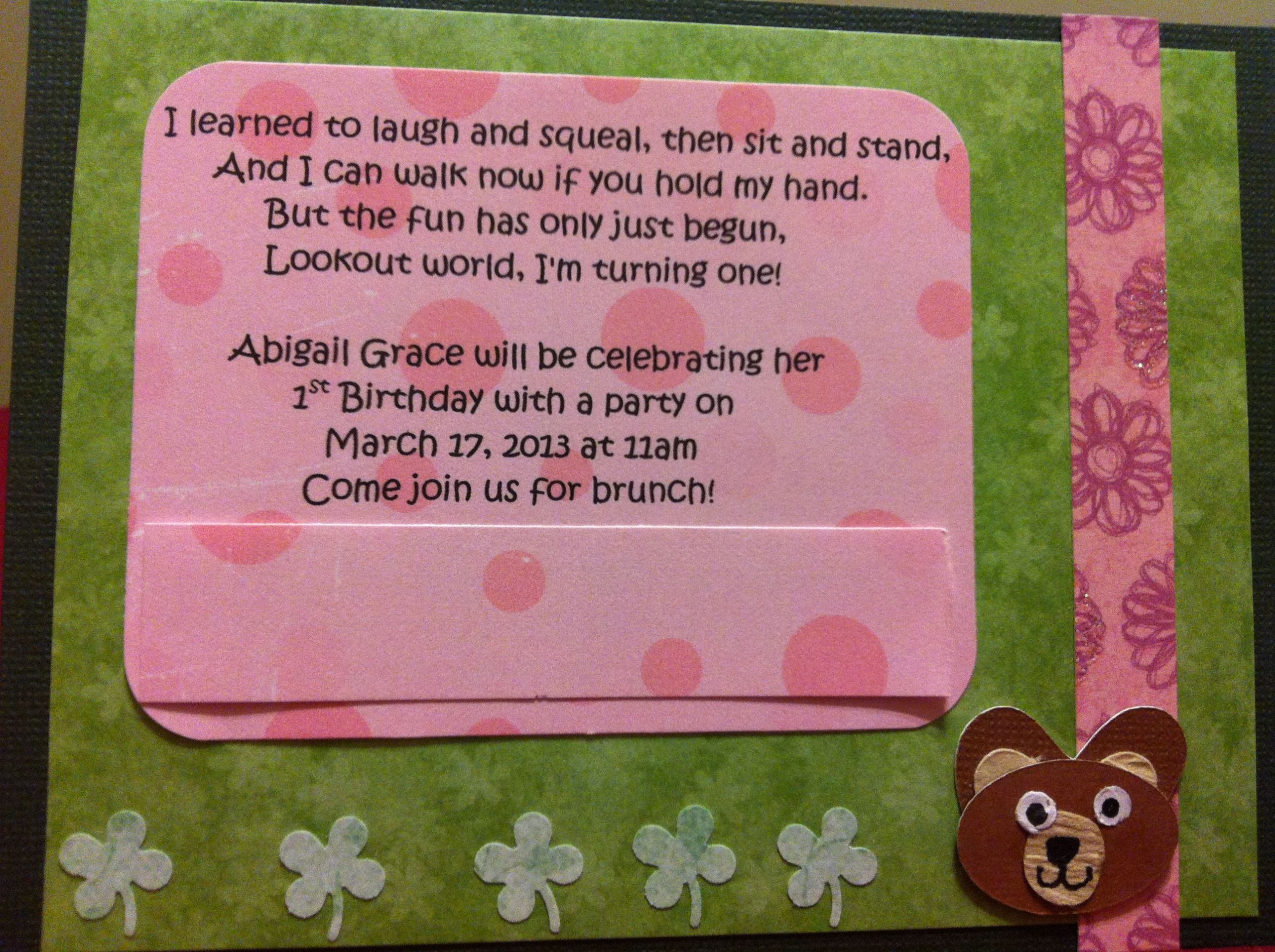 First Birthday Quotes For Baby Girl
 Baby girl 1st birthday invitation
