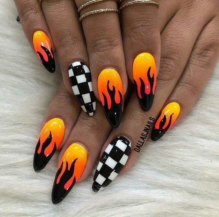 Flame Nail Designs
 flame checkered nails w 2019