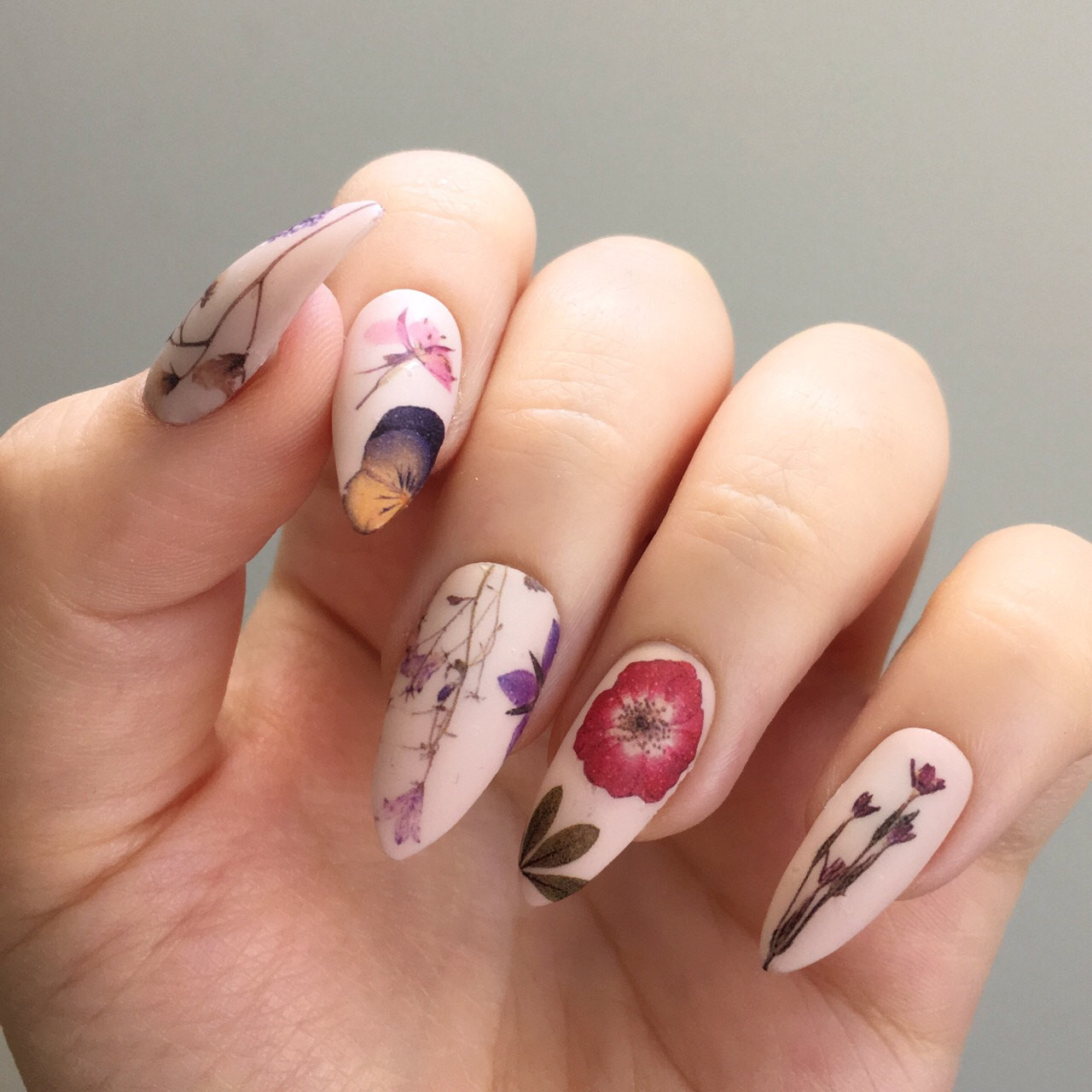 Floral Nail Designs
 Pressed Dried Flowers Design Water Slide Nail Decals Nail