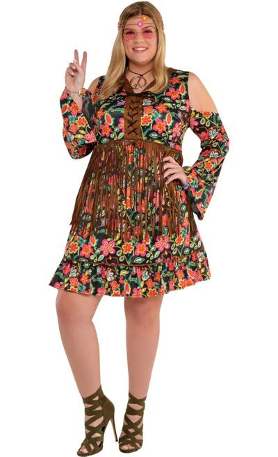 Flower Halloween Costume For Adults
 Adult Flower Power Hippie Costume Plus Size
