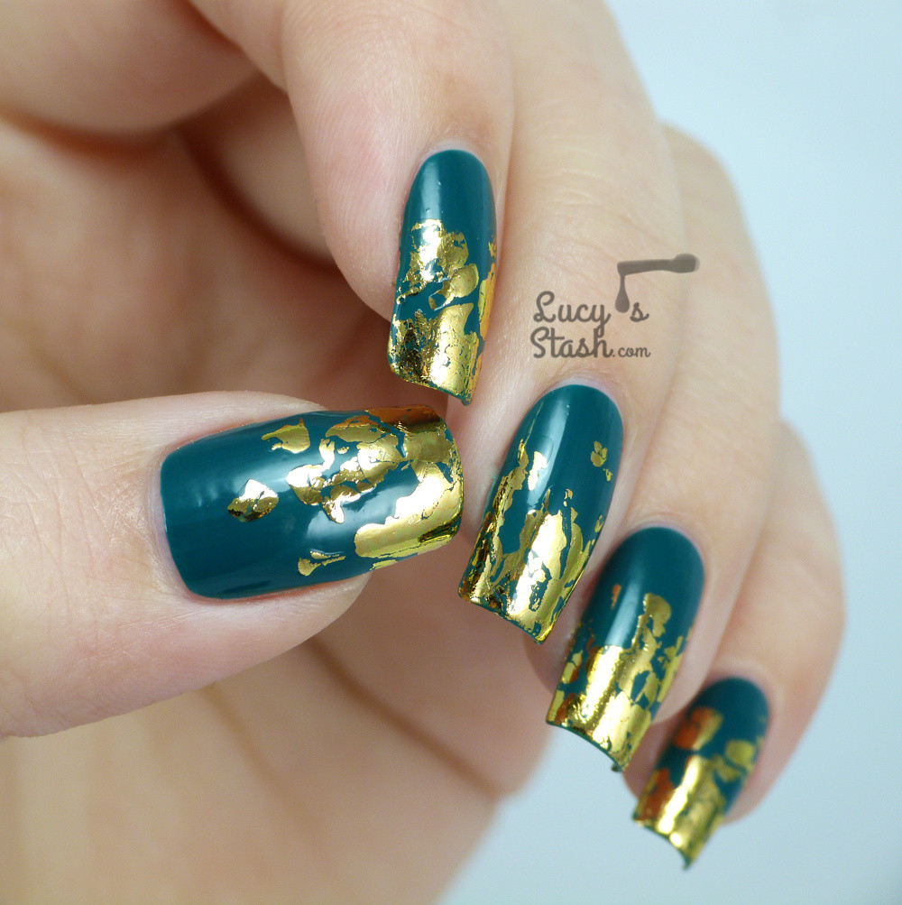 Foil Nail Art
 Distressed Gold Nail Foil Design with TUTORIAL Lucy s Stash
