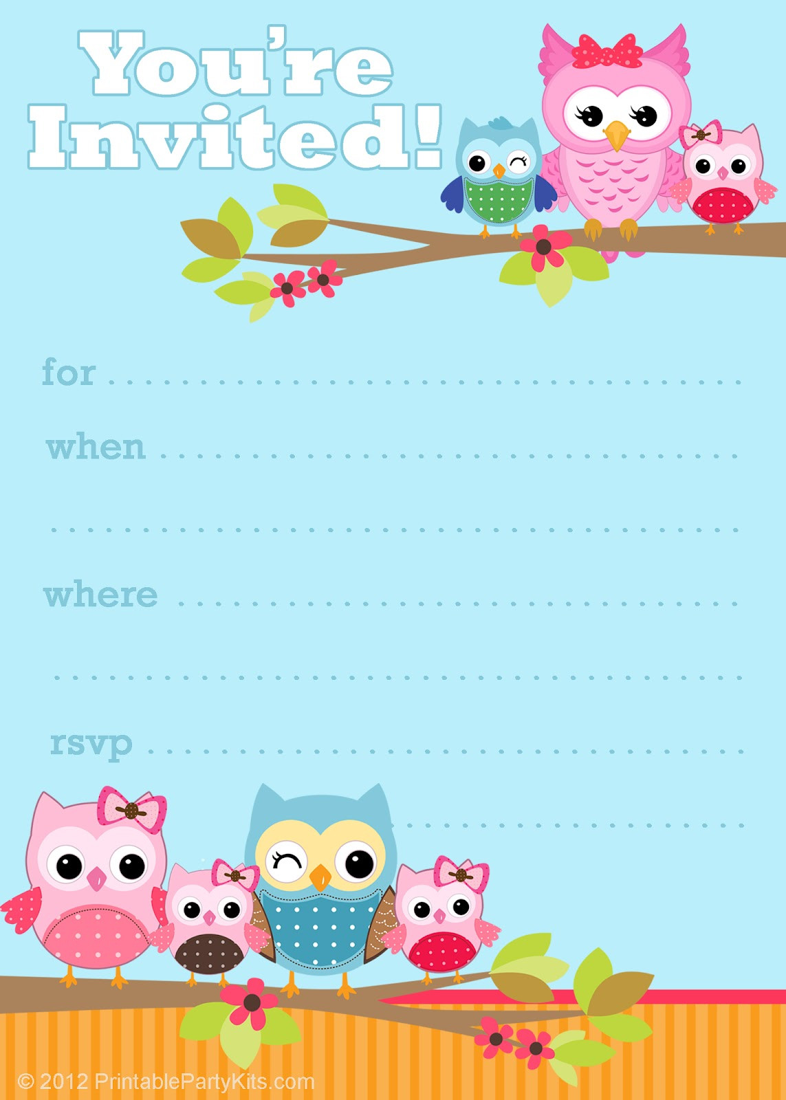 Free Birthday Invitation Template
 Free Printable Party Invitations Cute Owl Invitations