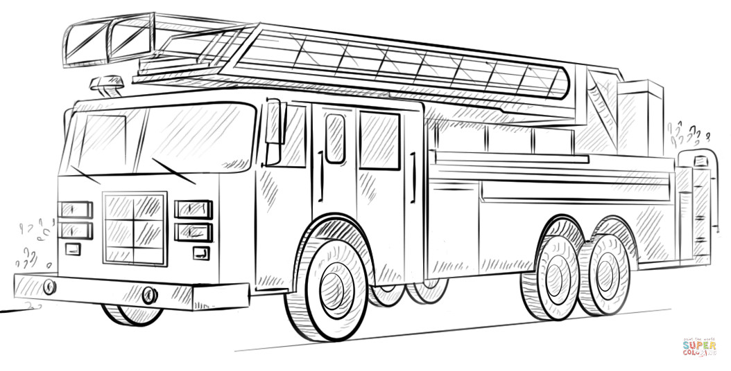 Free Fire Truck Coloring Pages Printable
 Fire truck with ladder coloring page