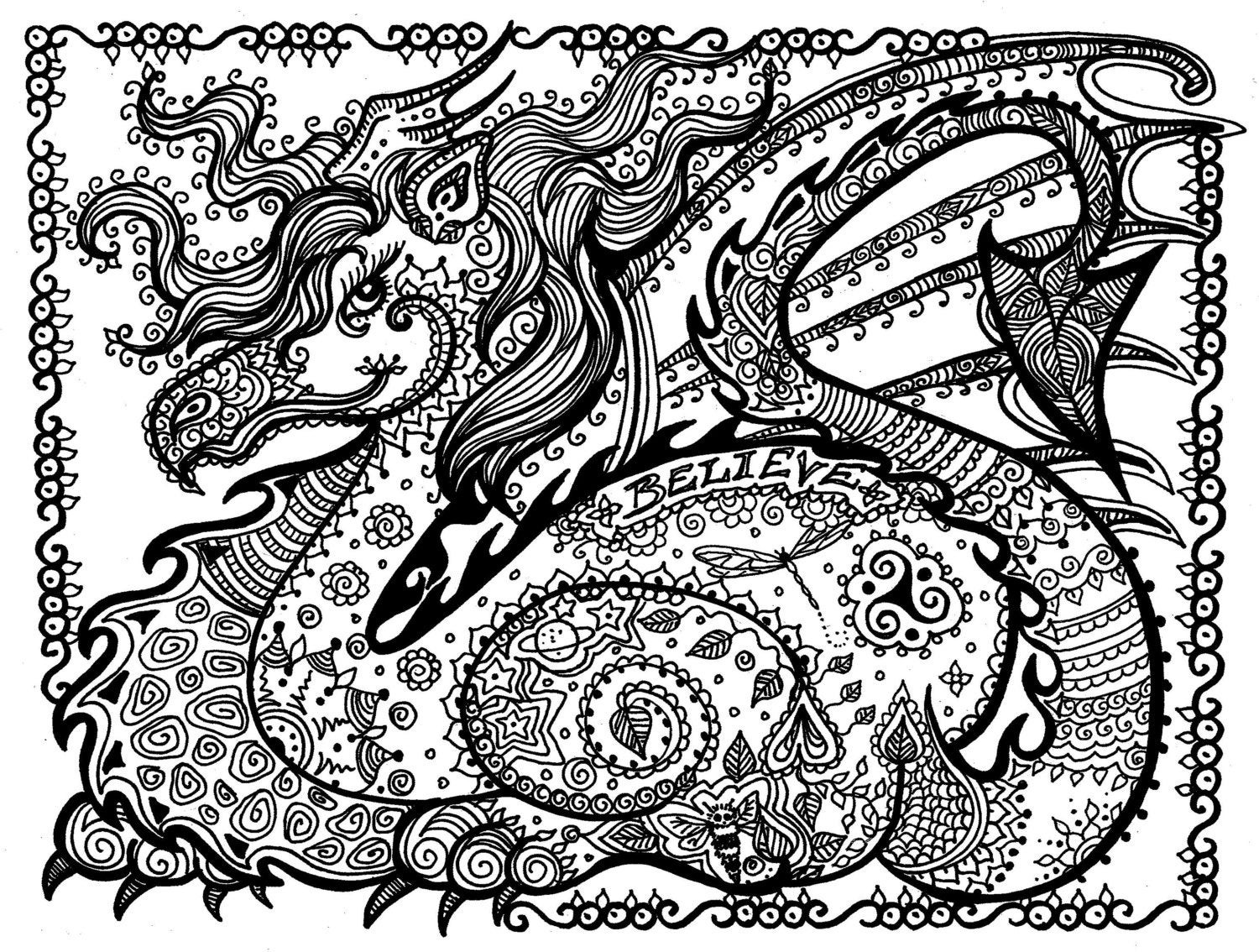Free Printable Dragon Coloring Pages
 Printable Coloring Page DRAGON Instant Download Pay and Color