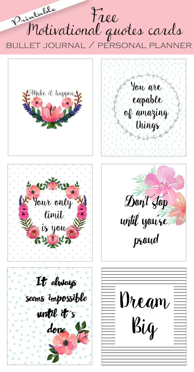 Free Printable Inspirational Quotes
 Free printable bullet journal cards Personal planner