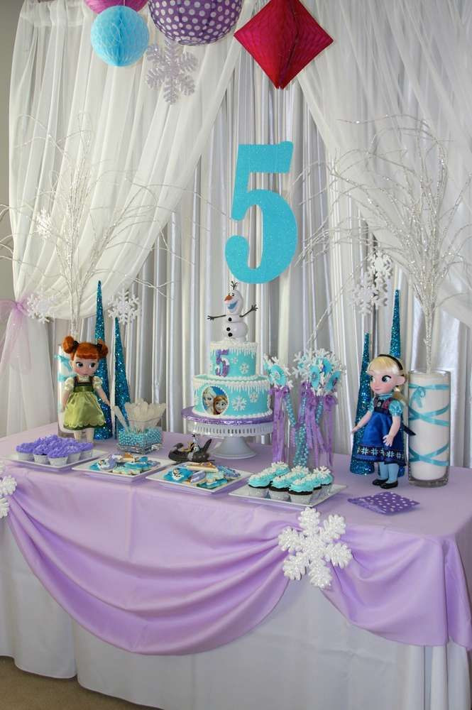 Frozen Birthday Decor
 Purple tablecloth Frozen Birthday Party Ideas