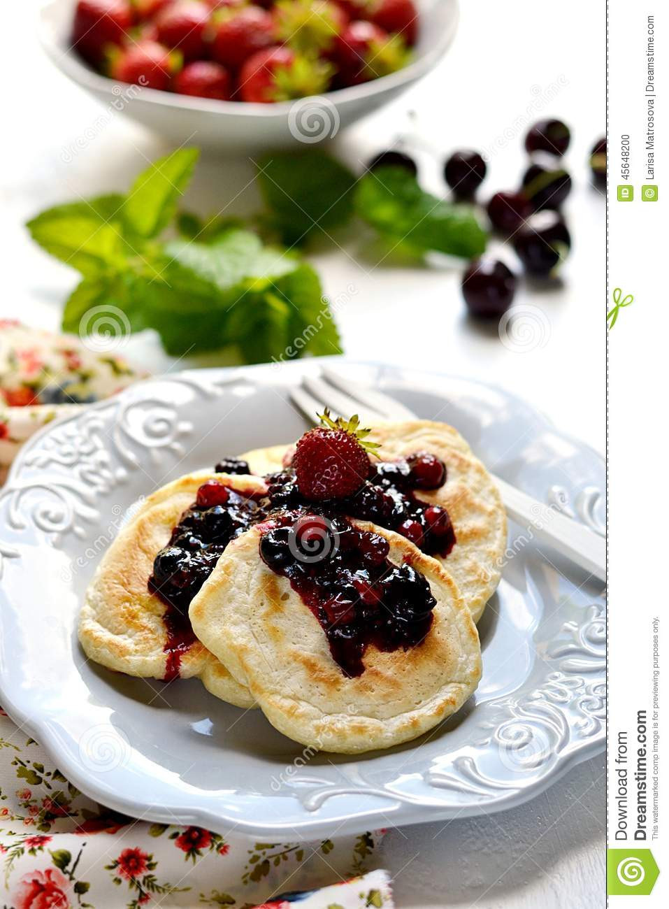 Fruit Topping For Pancakes
 Pancakes With Berry Topping Stock Image