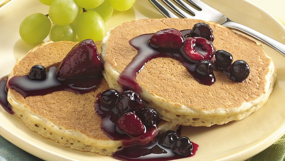 Fruit Topping For Pancakes
 Easy Oatmeal Pancakes with Mixed Berry Topping recipe from
