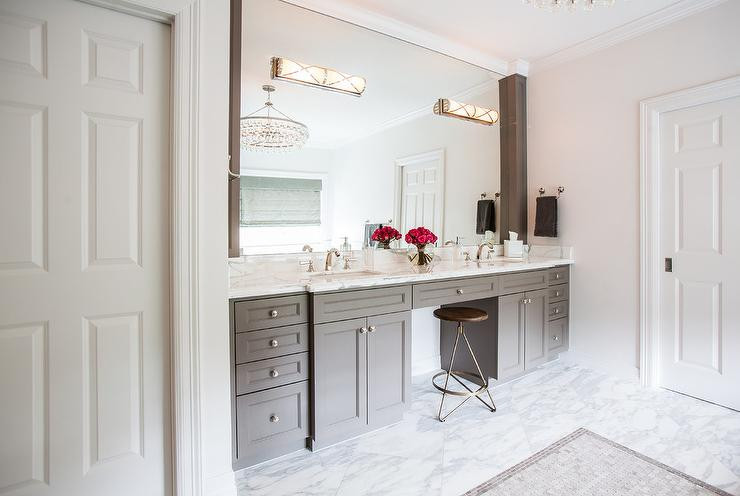 Full Length Bathroom Mirror
 Gray Double Bathroom Vanity with White Marble Top