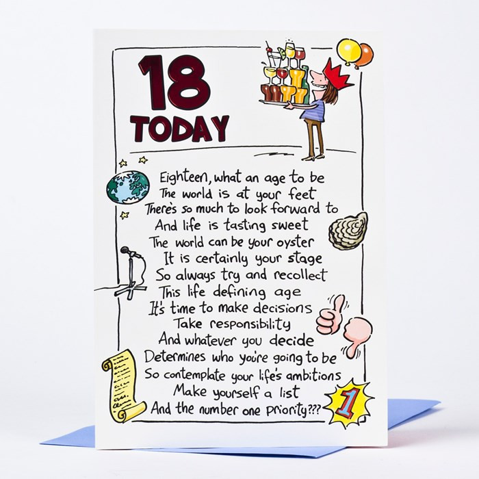 Funny 18 Birthday Quotes
 18th Birthday Card Humprous 18 today ly 89p