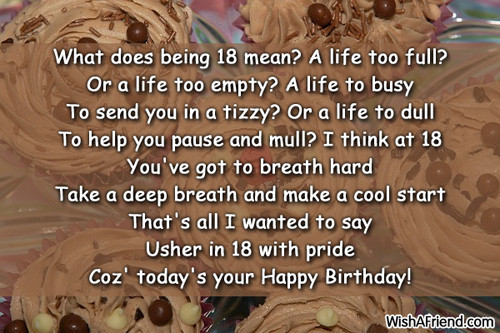 Funny 18 Birthday Quotes
 What does being 18 mean A life 18th Birthday Wish
