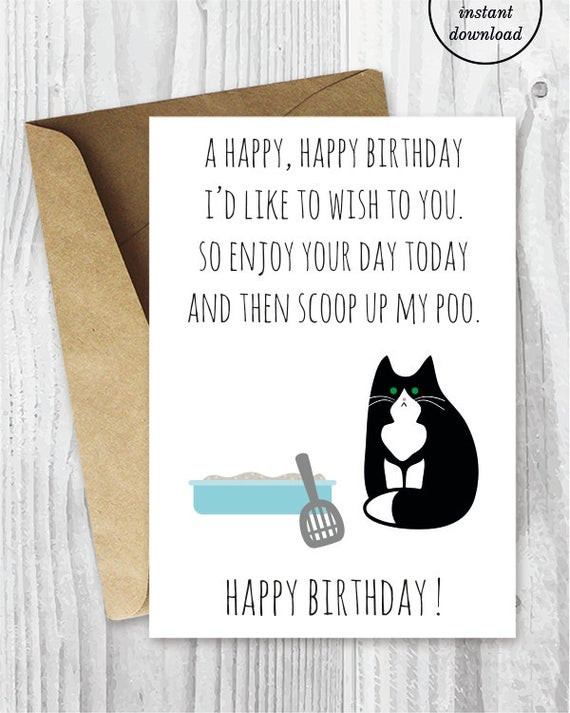Funny Printable Birthday Card
 Printable Funny Birthday Cards Black and White Cat Cards