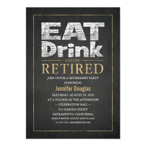 Funny Retirement Party Ideas
 Chalkboard Gold Effect Funny Retirement Party Card