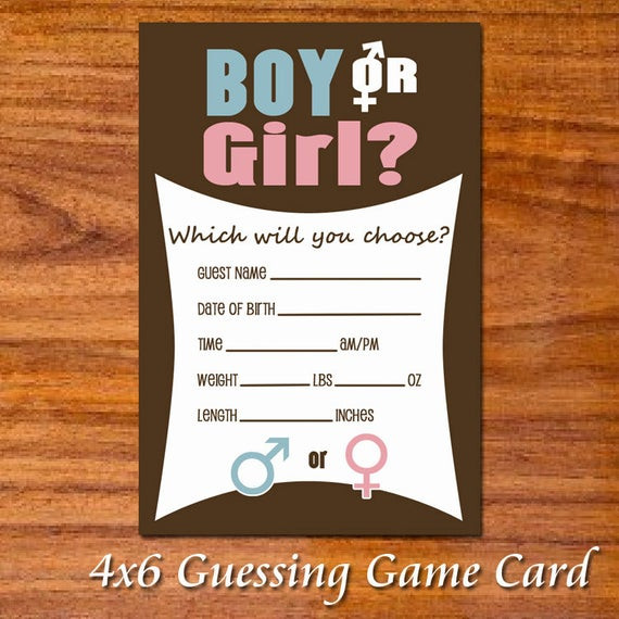 Games For Baby Reveal Party
 Gender Reveal Party Game Cards Chocolate Pink by