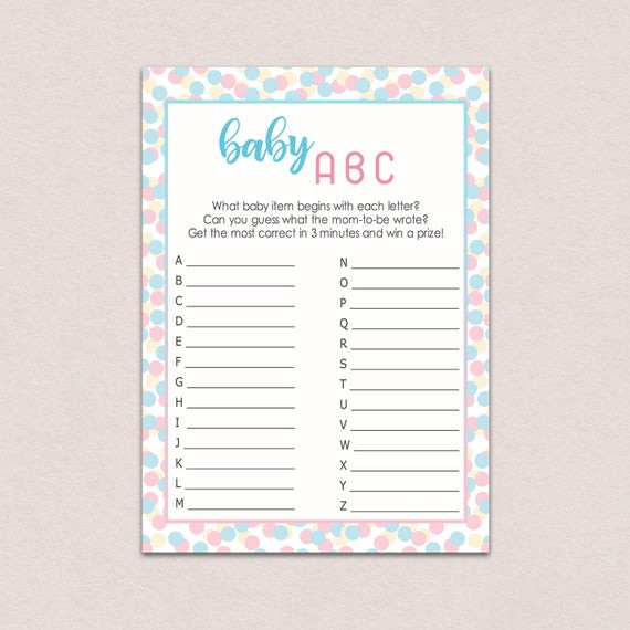 Games For Baby Reveal Party
 Gender reveal party games printable BABY ABC GAME baby