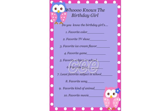 Games For Girls Birthday Party
 Owl Birthday Game Owl Party Game For Girl Owl Birthday