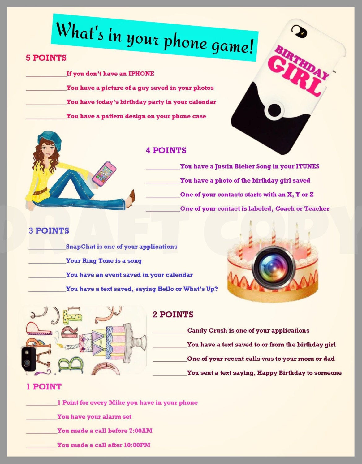 Games For Girls Birthday Party
 Girls Birthday Party Game Whats in your phone