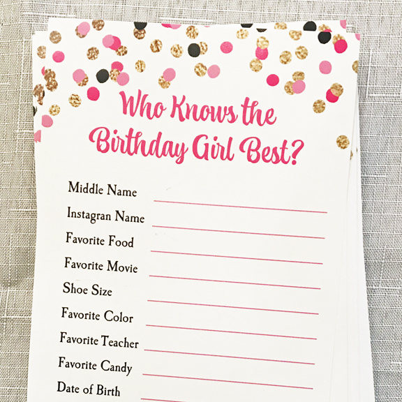 Games For Girls Birthday Party
 Who Knows Birthday Girl Best Party Game Placemat Printable