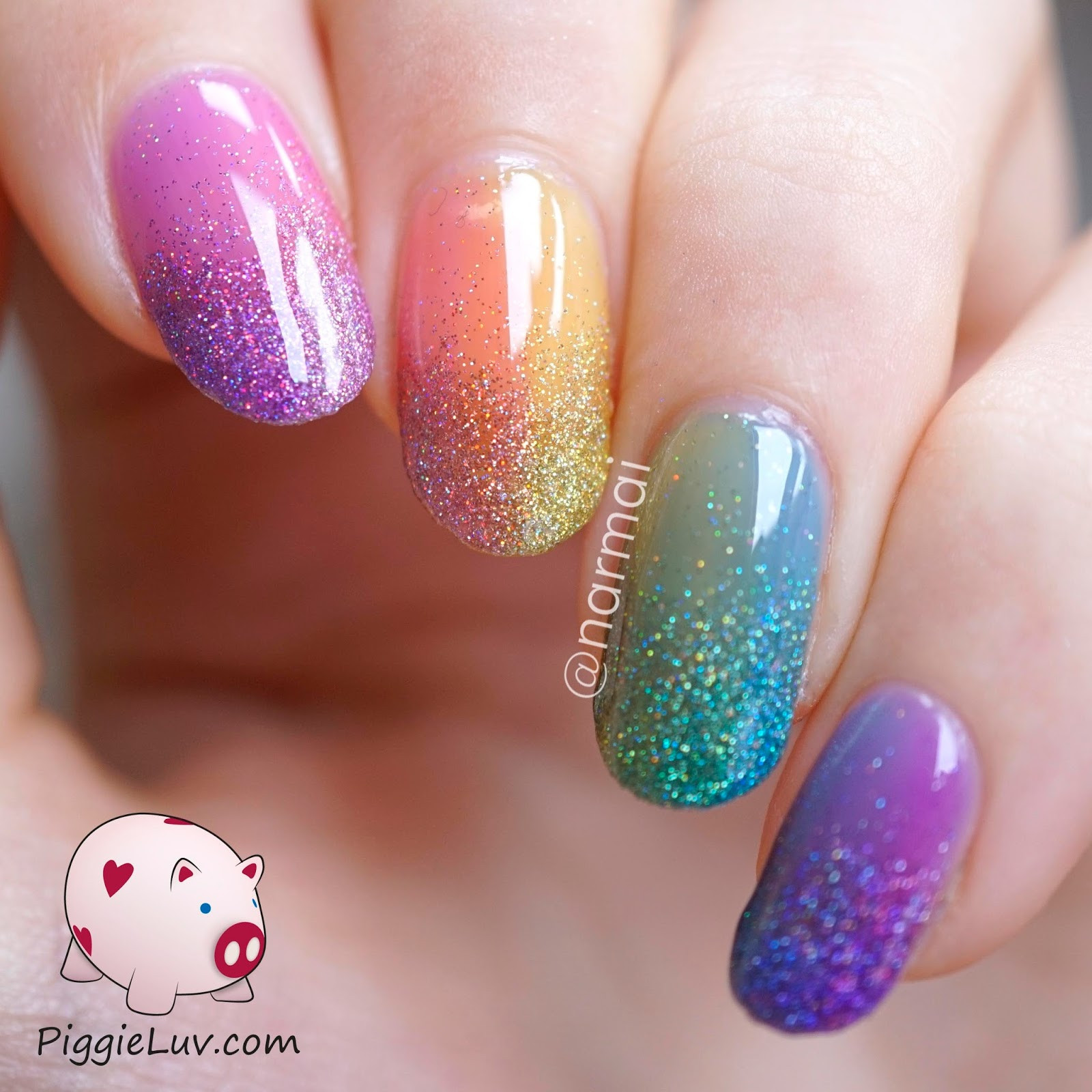 Gel Nails With Glitter
 PiggieLuv Double gra nt glitter rainbow nail art with