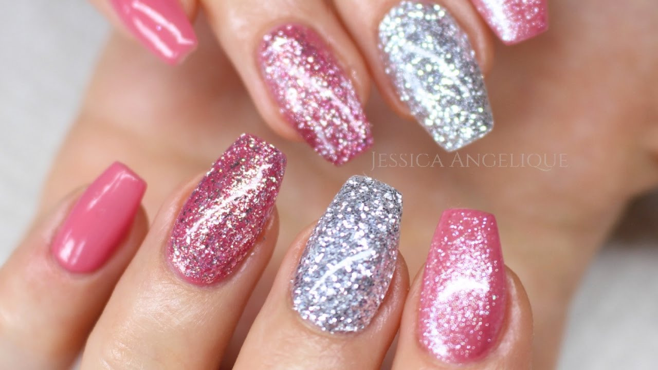 Gel Nails With Glitter
 How to Pink w Silver Glitter Gelnails