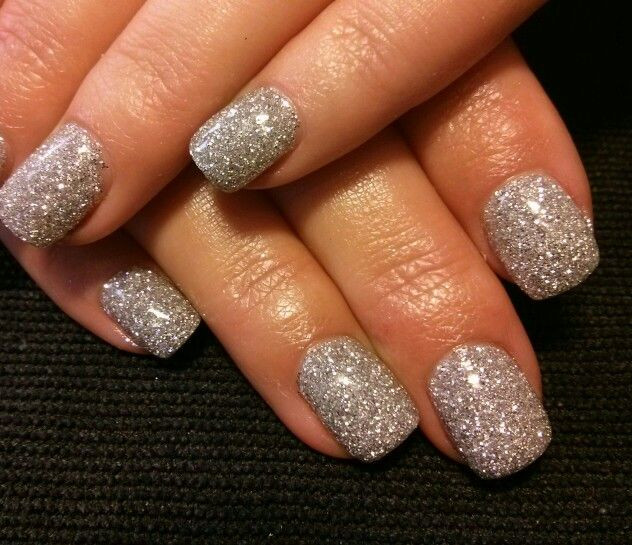 Gel Nails With Glitter
 Silver glitter gel nails in 2019