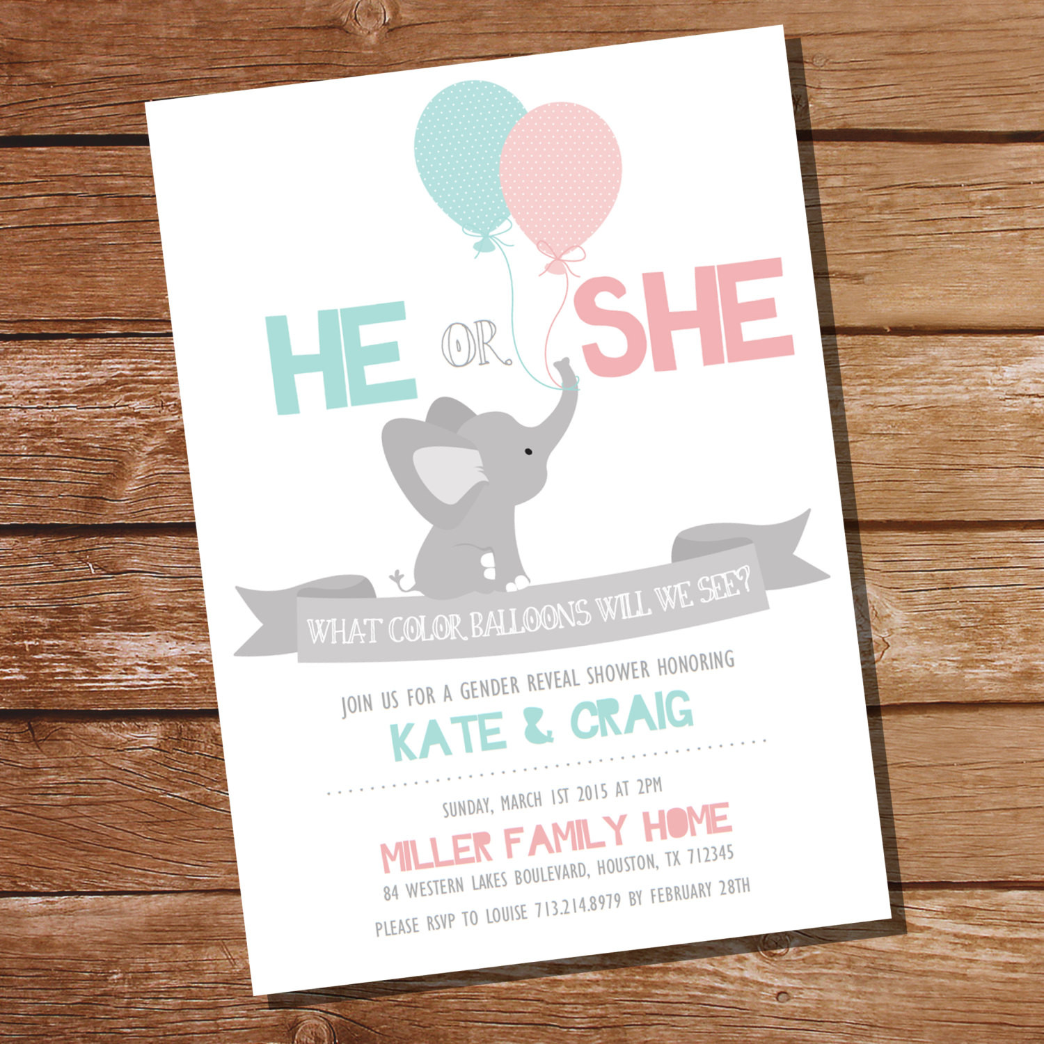 Gender Reveal Party Invitation Ideas
 He or She Gender Reveal Party Invitation Elephant Gender