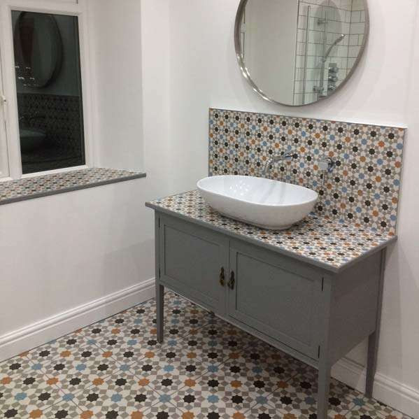 Geometric Bathroom Tiles
 Customer Style Focus Claire s Statement Bathroom Walls