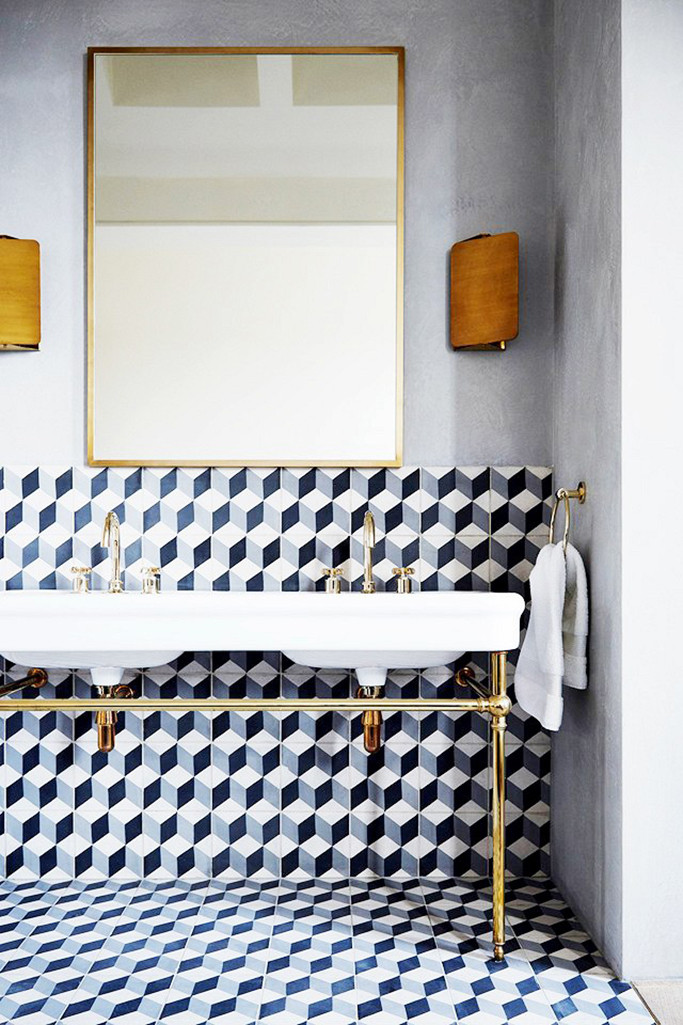 Geometric Bathroom Tiles
 geometric tiles with double sink Tile Mountain