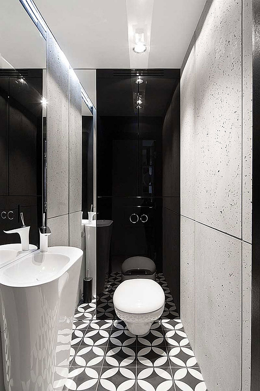 Geometric Bathroom Tiles
 Posh Monochromatic Apartment by Widawscy Studio Architektury