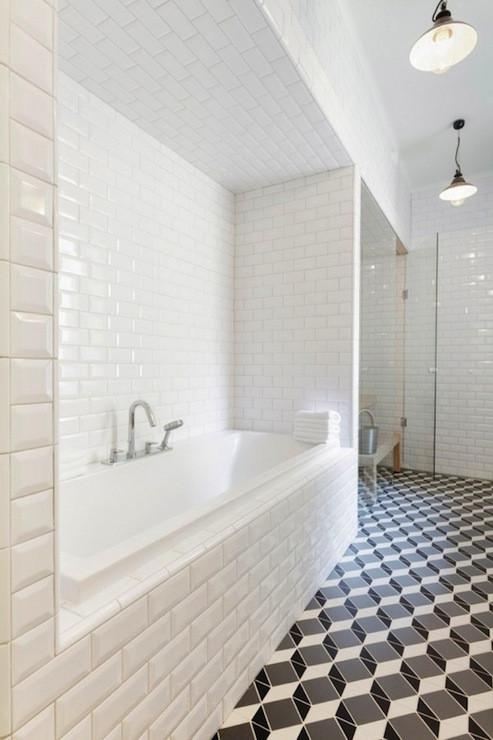 Geometric Bathroom Tiles
 Geometric Tile Floor Transitional bathroom