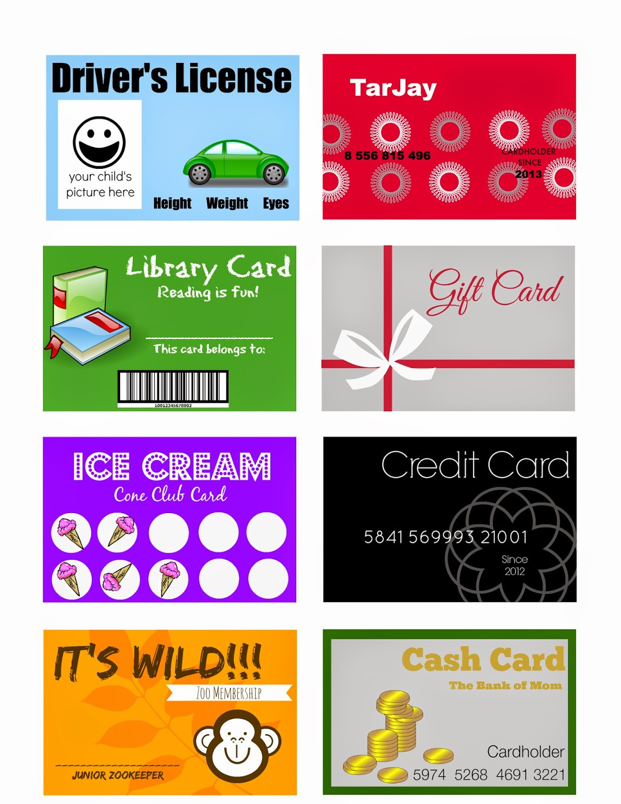 Gift Cards For Kids
 Elegant Crafts Printable Pretend Play cards for kids